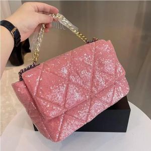 30C/25C 2022Ss Womens Holiday 19 Sequins Bags Classic Flap Quilted F/W Large Capacity Interwoven Chain Shiny Crossbody Street Party Luxury Designer Handbag