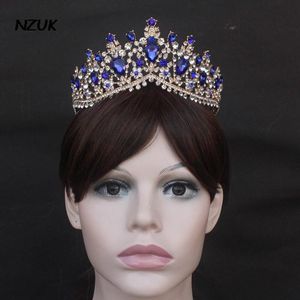 Copricapo NZUK Spose europee Accessori per diademi nuziali Abito blu reale Anello con clip per capelli con strass