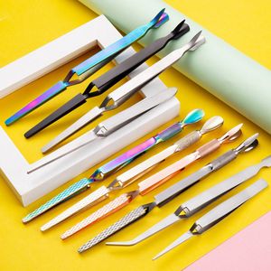 Cross Action Tweezers Nail Extension Shaped Clip False Eyelashes Clamp UV Gel Fixed Pincher Manicure Nail Tool