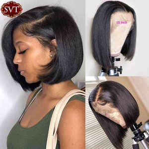 SVT Remy Humano Human Bob Wigs 150% de densidade de renda curta Frontal para mulheres negras Malásia Retoramento da peruca de fechamento 220609