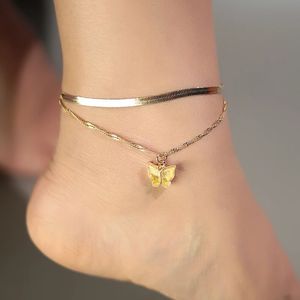 Borboleta pequena e pequena e brilhante tornozeleiras de borboleta para mulheres aço inoxidável link de ouro descalço Bracelets Boho Jewelry Gift Bijoux