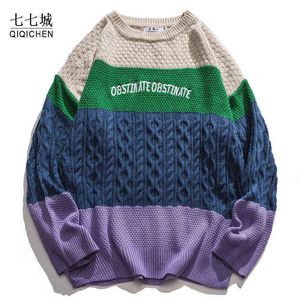 Hip Hop Men tröjor Retro Patchwork Letter Overized Streetwear Harajuku Autumn New Knitting Pullover Men's Harajuku Sweaters T220730