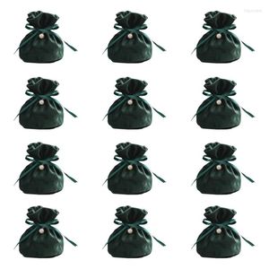 Jewelry Pouches Bags 12 Pcs Velvet Drawstring Candy Gift For Christmas Wedding Birthday Party Favors Dark GreenJewelry
