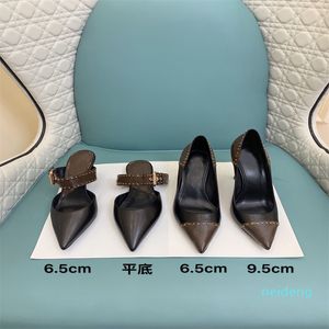 Mulheres Bombas Luxo Designer Flats Sandal Slip em Sandálias Apontaram Sandálias Brown Genuine Leather Heaves 34-42 H8585