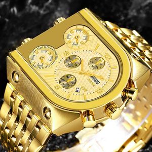 Armbandsur Temeite Big Size Quartz Golden Mens Watches Top rostfritt stål Militärguld MANLIGT AVSLUT