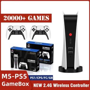 M5-PS5 ゲームコンソールホストビデオゲームボックス 20000 レトロアーケードゲーム内蔵スピーカー 2.4 グラムワイヤレスコントローラ PS1/CPS/FC