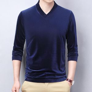 Men's T-Shirts Large Size Velour T Shirts Mens Blue Velvet V-neck Clothes For Men Fashion Claret Winter Big Blouse Burgundy Warmed TeeMen's