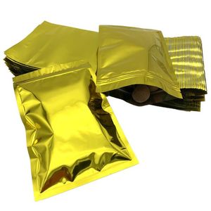 200 st återförslutningsbara guldaluminiumfolieförpackningsväskor ventillås med ett blixtlåspaket för torkad matmuttrar bönförpackningsförvaringsväska