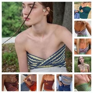 Kryptografische Strickpullover, ausgeschnitten, sexy, trägerlose Crop-Tops für Damen, modisch, rückenfrei, gestreift, abgeschnittene Tanks, Top, Streetwear