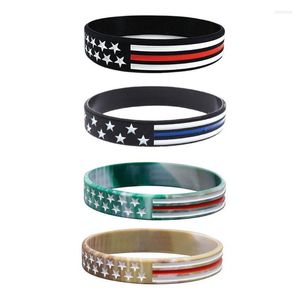 Charm Bracelets Flag Stars Stripes Silicone Rubber Bracelet Wristband Thin Red Blue White Line Bangle Bands GiftCharm Kent22