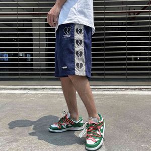 0668 Fashion Brand Personalized Embroidery Love Color Blocking Sports Pants Mens Thin Hip-hop Loose Casual Shorts