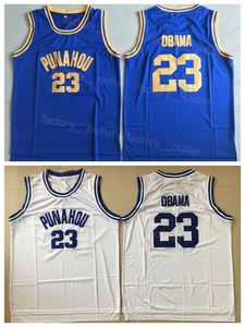 Lise Punahou Basketbol 23 Barack Obama Jersey Team Renk Mavi Beyaz Pure Pamuk Spor Hayranları Üniversitesi Nefes Alabilir Kolej Nakış ve Dikiş