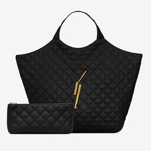 Sacolas de compras Diamond Lattice Bolsas femininas de grande capacidade Couro genuíno fio de metal Letras grandes Cadeia com zíper Carteira de ombro preta Bolsas de mão Bolsas de ombro