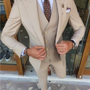Abito da uomo 3 pezzi bello slim fit smoking casual su misura bottoni dorati testimoni dello sposo indossare giacca gilet pantaloni