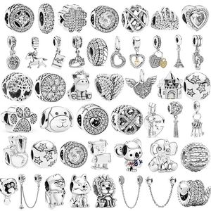 Pandora Tüy Cazibesi toptan satış-Yeni Gümüş Charmscolor Tüy Aslan Güvenlik Zinciri Taç Kanadı Kolye Boncukları Fit Pandora Charms Bilezik DIY Kadınlar Orijinal Takı