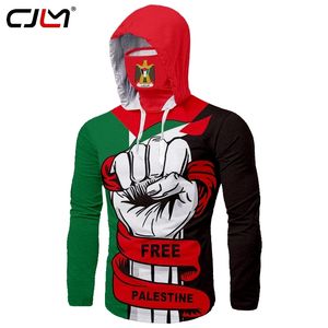 CJLM Custom Free Palestine Mask Ninja Fist Hooded Long Sleeve T-shirt Tattoo Oversized Long-sleeved Shirt Scarf Palestine Flag 220619