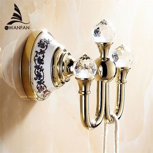 Crystal Robe Hookclothes Hook Brass Chrome FinishElegant Badrum Hårdvaru Robe Hooksbathroom Tillbehör 6306 T200717