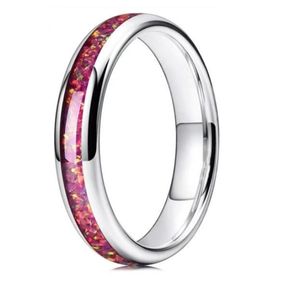 Wedding Rings Simple mm Stainless Steel Ring For Men Women Red Fire Opal Inlay Luxury Band Engagement Jewelry Anillos Mujer