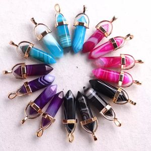 Arts And Crafts Fashion Stripe Light Blue Pink Onyx Stone Charms Shape Point Chakra Gold Pendants For Jewelry Making Sports2010 Dhqwo