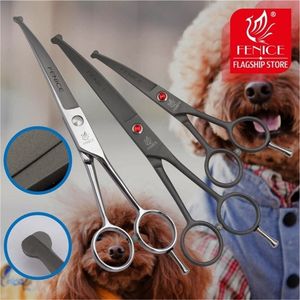 Fenice professional 4.5 7.0 inch safely round tips top pet dog grooming scissors curved trimming for Face, Ear, Nose 220423