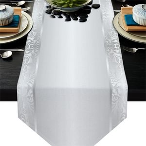 Soild Table Runner Nordic Decorative Style Flower Pattern Silver Lace for el Home Dinner Party 220617