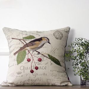 Cushion/Decorative Pillow Birds Embroidery Sofa Cushion Cover Cotton Linen Farmhouse Decorative Throw Pillows Case Living Room Home Decor Hi