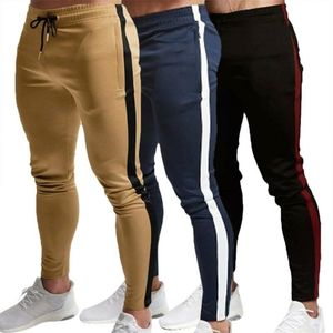 Mens Pants Skinny Elastic midja jogging randig sidosportkläder Sweatpants Tracksuit Bottom Joggers 220509