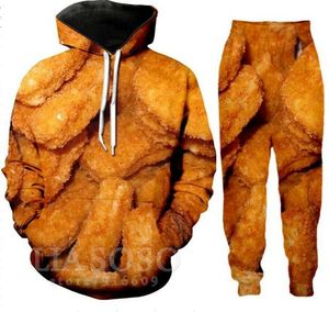 Hela-nya mode män kvinnor kyckling nugget tröja joggar roliga 3d tryck unisex hoodies byxor %010224j