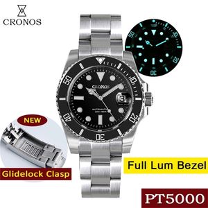 Cronos Diver Luxury Men Watch Stainless Steel PT5000 Bracelet Ceramic Rotating Bezel 200 meters Water Resistant Glidelock 220423