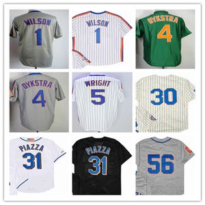 Uomo Baseball Vintage NewYork NY Jersey 1 MOOKIE WILSON 31 Mike Piazza 5 David Wright 4 Dykstra 30 Nolan Ryan Blu Bianco Verde Grigio Nero Cucito