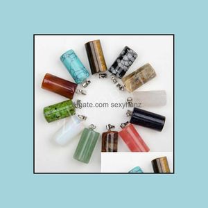 Charms Jewelry Findings Components New Arrival 20X10Mm Cylinder Shape Semi-Precious Natural Stone Beads Pendant For Necklace Making Access