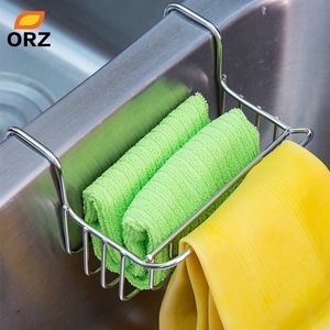 ORZ Kitchen Sink Organizer Stainless Steel Hanging Sponge Holder Rack Drainer Basket Cleaning Tool Storage Y200407