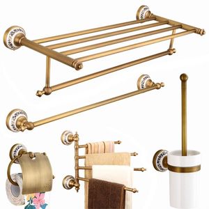 Bath Accessory Set Brass European Antique Towel Rack Bathroom Blue And White Porcelain Hardware Accessories SetBath