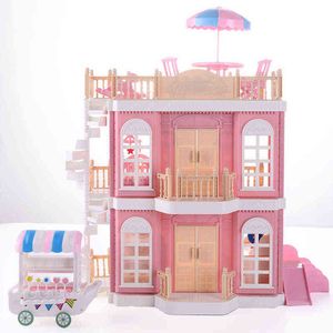 Bebek DIY Bebek Evi Aksesuarları Pembe Mavi Prenses Villa El Yapımı İnşaat Minyatür Mobilya Dollhouse Çocuk Hediye Için AA220325