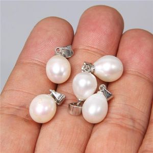 Collane con ciondolo 10 pezzi 8 9mm Pendenti di perle bianche naturali con goccia d'acqua Fascino coltivato d'acqua dolce autentico per la creazione di gioielli Collana orecchinoP