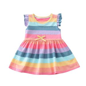 Barn modekläder Nya sommarflickor kläder barn randig söt klänning småbarn casual spädbarn sportkläder utflykt kostym G220506