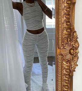 Xllais White Fashion Cute Treeveveless Tank Tops High Wasit Pencil Pants Dwuczęściowe zestawy Kobiety Seksowne kamizelki O Neck Slim Spodni CX220427