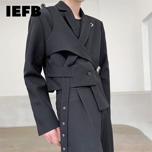 Iefb masculino chique curto blazer outono destacável terno de duas peças casaco irregular hem design de moda jaqueta preta 9y9250 220801