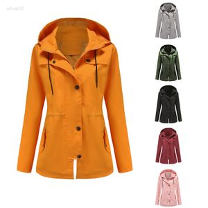 Trench autunnale per donna Cappotto di media lunghezza con cappuccio Donna Giacca a vento impermeabile Giacca da esterno Giacche Gabardina Mujer 3XL L220725