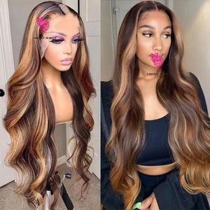 30inches Long Wavy Highlights Honey Blonde V Part Glueless Human Hair Wigs Peruvian Virgin Ombre Dark Choaolate Brown U Shape Full Machine Made 250Density