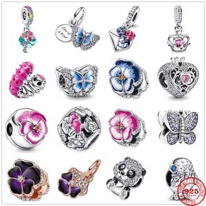 925 Silver Fit Pandora stitch Bead Butterfly Caterpillar Flower Pendant Bracelet Charm Beads Dangle DIY Jewelry Accessories