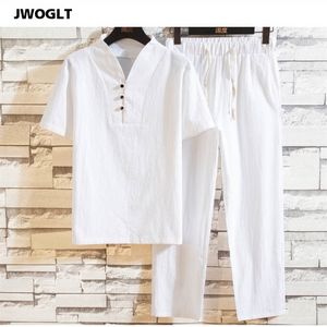 Koszula spodni 2020 Summer Mass Men Białe bawełniane lniane koszule z krótkim rękawem