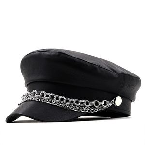 Women Ladies Autumn Winter Beret Hat PU Leather British Style Flat Top Octagonal Cap Adjustable Female 220817