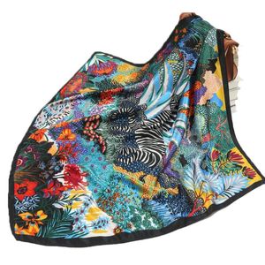 90 90cm Fashion Silk Scarves Women Foulard Square Head Office Shawl Wrap Muffler Pareo Bandanna Female Chiffon Hijab Girl