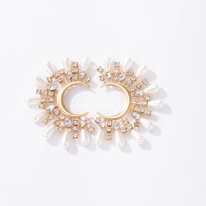 Clip-on & Screw Back Large Pearl Fan-shaped Diamond Set Earrings With Semi-circular Alloy