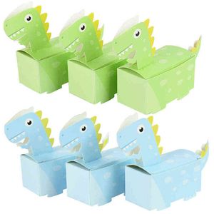 20pcs ピースジャングル恐竜のテーマキャンディー紙箱緑の青い青い青い動物のクッキーボックス子供の誕生日パーティーフォアギフトパッキング装飾G220415