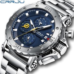 Crrju 남자는 날짜 masculino 220525와 함께 최고 럭셔리 대형 다이얼 스테인리스 스틸 방수 크로노 그래프 손목 시계를 시청합니다.