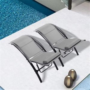 US STOCK 2 PCS Set Chaise Lounge Outdoor Lounge Chair Recliner Chair For Patio Lawn Beach Pool Side Sunbathing 2022