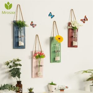 Wall Mounted Decoration Innovative Flower Vase Shelf Hanging Wood Board Flowers Pot Hange For Wall Decoration Countyard Garden 210409