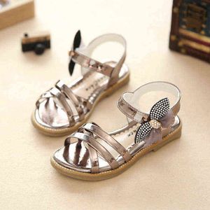 Girls princess sandals 2022new summer rhinestones children's casual shoes children's party shoes soft sole size 27 ~ 37 G220418